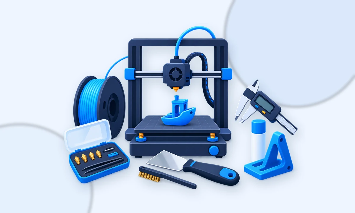 Desktop 3D printer with useful maintenance and measurement accessories